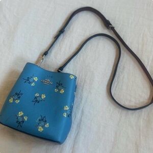 Coach Blue Floral Mini Bucket Bag
